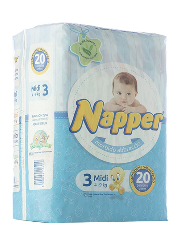 Napper Morbido Abbraccio Soft Hug Parmon Diapers, Size 3, Midi, 4-9 kg, 20 Count