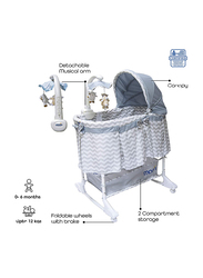 Moon 4-in-1 Convertible Co-Sleeper Baby Rocking Bassinet, with Rotating Musical Mobile and Toys, Grey