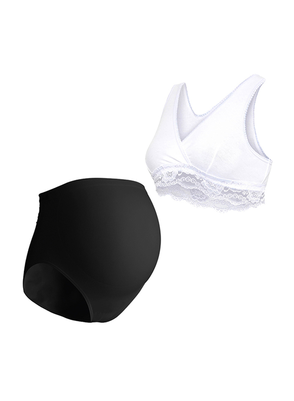 

Carriwell Crossover Sleeping Maternity & Nursing Bra with Support Panty, White/Black, Large