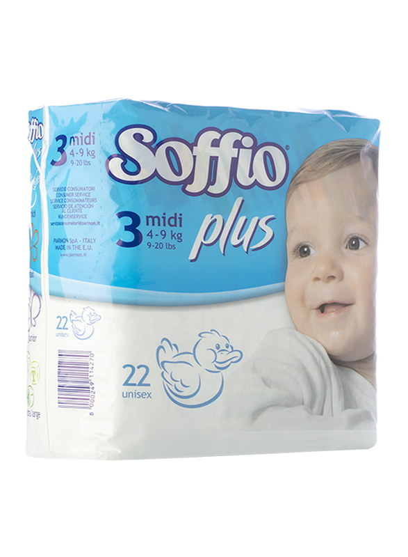 Soffio Plus Soft Hug Parmon Diapers, Size 3, Midi, 4-9 kg, 22 Count