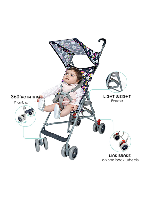 Moon Jet Unicorn Printed Buggy Single Baby Stroller, 6 Months +, Multicolor