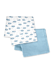 MOON - Organic Cotton Muslin Swaddle Wrap Pack of 2 - Bunny Print & Blue
