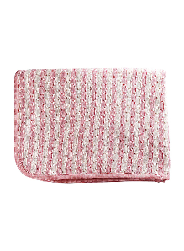Moon Knitted and Fur Cotton Baby Blanket, Large, 70 x 102cm, Pink
