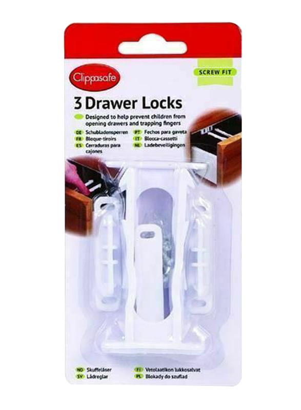 Clippasafe Drawer Locks, 3 Pieces, White