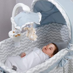 Moon 4-in-1 Convertible Co-Sleeper Baby Rocking Bassinet, with Rotating Musical Mobile and Toys, Grey