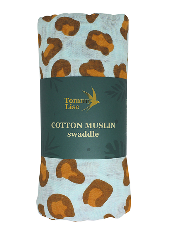 Tommy Lise Leopard Muslin Baby Swaddle, 120 x 120cm, 0-3 Months, Blue