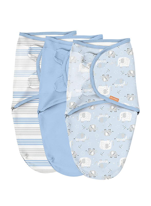 Summer Infant 3-Pieces SwaddleMe Cotton Elephants & Stripes Original Baby Swaddle, Small, 0-3 Months, Multicolour