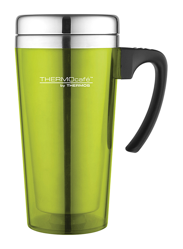 Thermos 400ml Thermocafe Stainless Steel with Plastic Cover Drinking Mug, Lime Green