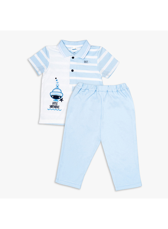 

Moon Little Submarine 100% Cotton Polo T-Shirt and Long Pant Set for Baby Boys, 12-18 Months, Blue