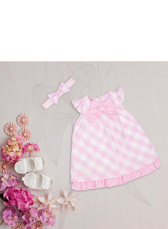 Moon 100% Cotton Gingham Dress and Headband Set for Baby Girls, 0-3 Months, Pink