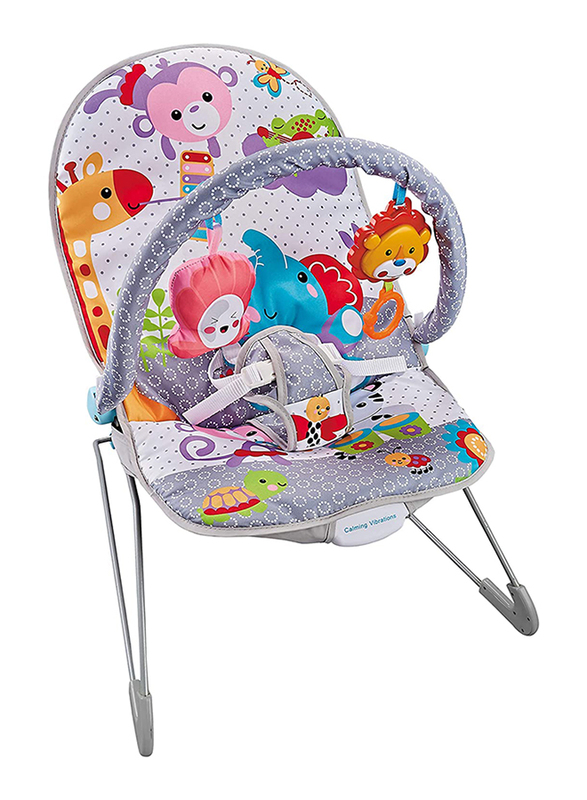 Moon Hop-Hop Portable Soothing Seat Baby Bouncer with Vibration, 3 Months +, Grey