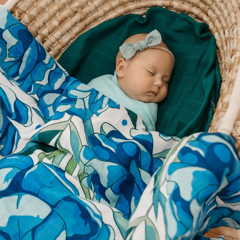 Tommy Lise Azure Blossom Muslin Baby Swaddle, 120 x 120cm, 0-3 Months, Multicolor