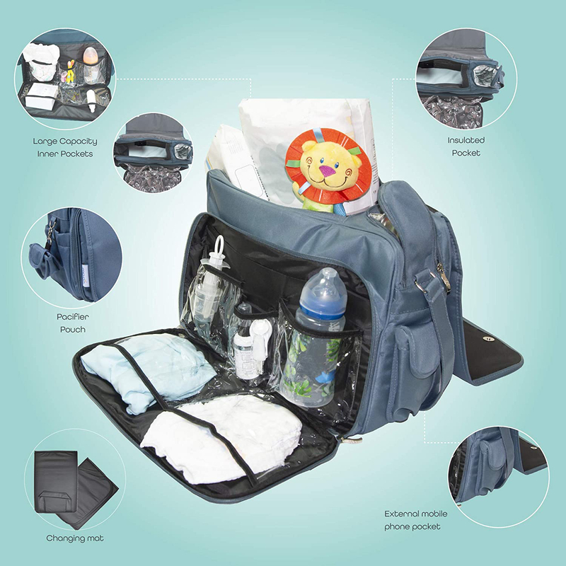 Moon 4Ever Multifunction Messenger Diaper Bag, Grey
