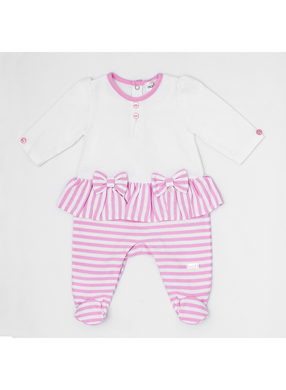 

Moon Pink Stripes 100% Cotton Footed Sleepsuit for Baby Girls, 1-3 Months, Pink