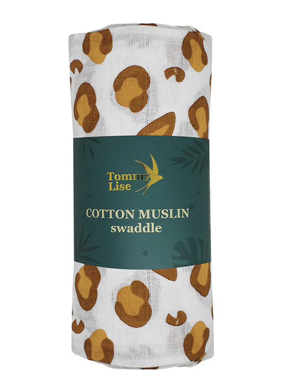 Tommy Lise Leopard Muslin Baby Swaddle, 120 x 120cm, 0-3 Months, White
