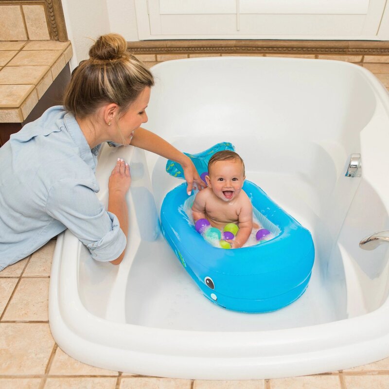 Infantino Whale Bubble Ball Inflatable Bath Tub for Kids, Blue