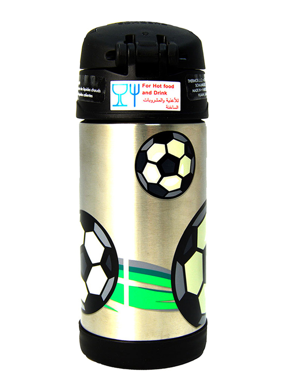 Thermos Funtainer Stainless Steel Hydration Bottle, Football, 355ml, Silver/Black