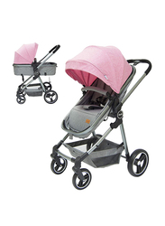 Moon 2-in-1 Pro Aluminum Frame Single Baby Stroller, Grey Melange/Pink