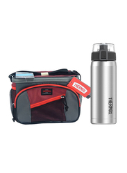 Thermos Highland-6 Can Cooler with LDPE Liner + Stainless Steel Hydration Bottle Sbk 530ml Combo Set, Maroon/Red/Grey