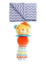 Moon Soft Stretchy Knitted Cotton Zig Zag Swaddle + Moon Soft Bear Rattle Toy, 0-18 Months, Blue
