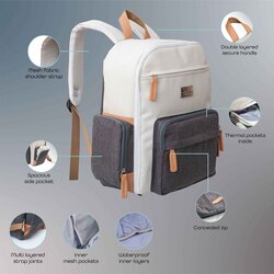 Moon Rocco Waterproof Backpack Diaper Bag with Multiple Pockets & Changing Pad, Grey Melange