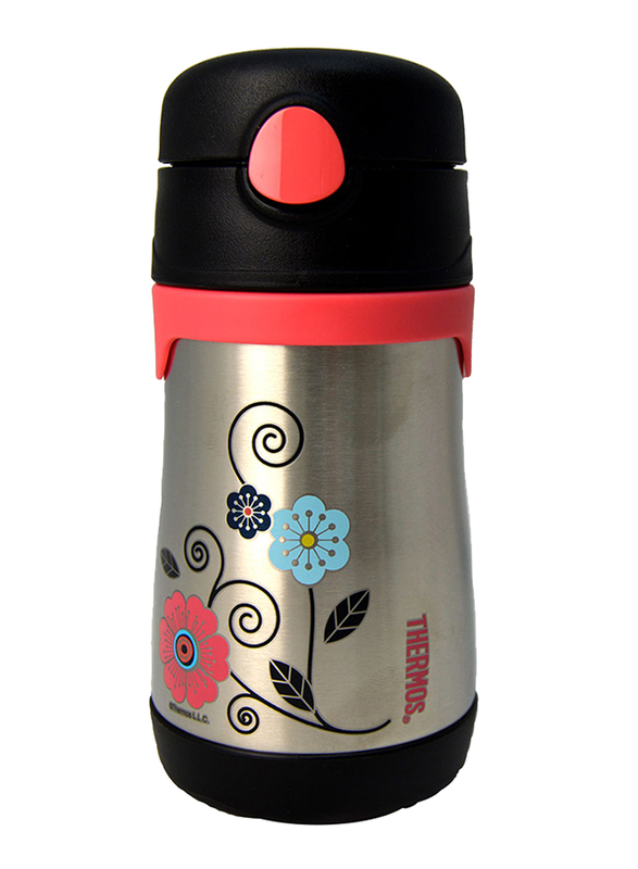 

Thermos Foogo Stainless Steel Straw Bottle, Flowers, 290ml, Silver/Pink/Black