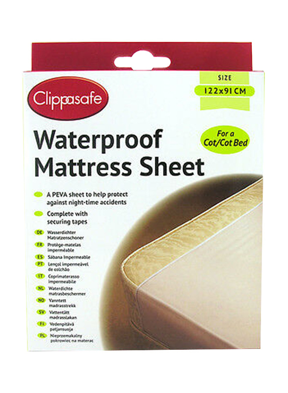 Clippasafe Waterproof Mattress Sheet, 122x91cm, White