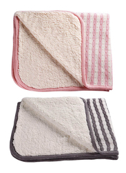 Moon 2-Pieces 100% cotton Knitted and Fur Baby Blanket, Pink/Grey