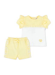 Moon Lemon Hearts Cotton Short-Sleeved Top & Shorts Set for Baby Girls, 6-9 Months, Yellow