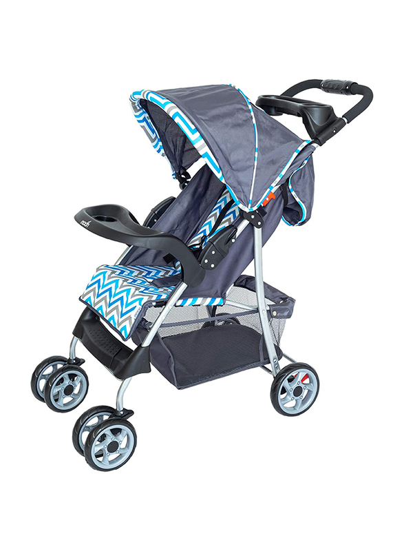 Moon Trek Fashion Stripe One Hand Fold Multi Position Recline Single Baby Stroller, Blue
