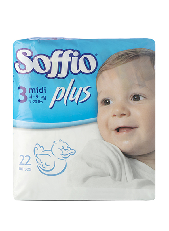 Soffio Plus Soft Hug Parmon Diapers, Size 3, Midi, 4-9 kg, 22 Count