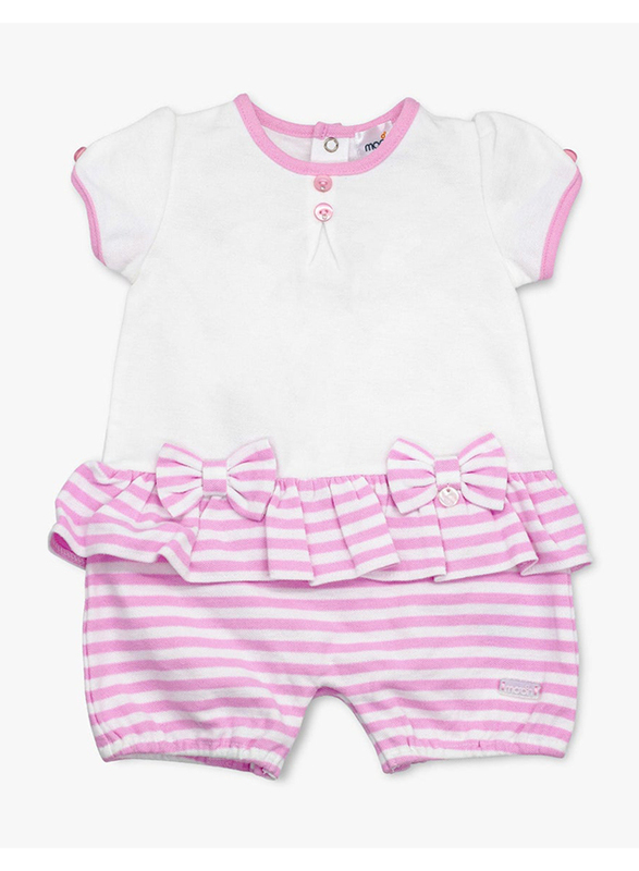 Moon 100% Cotton Stripes Romper for Baby Girls, 0-3 Months, Pink/White
