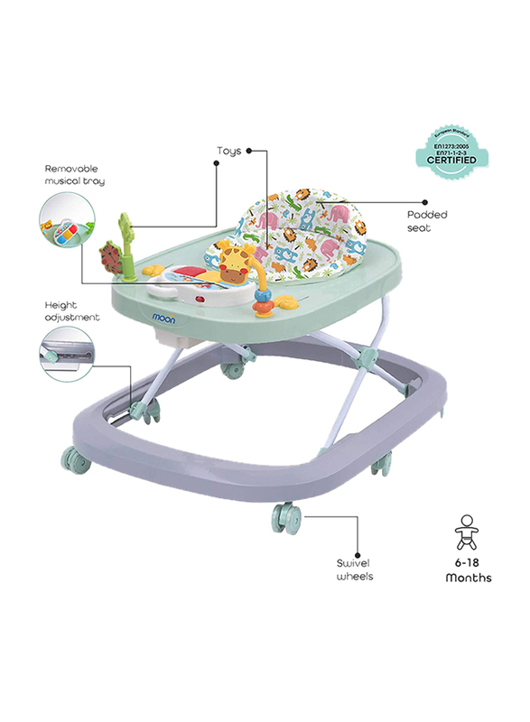 Moon Drive Removable Tray Playful Baby Walker with Sounds & Music, 6 Months +, Purple/Green