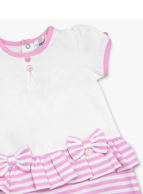 Moon 100% Cotton Stripes Romper for Baby Girls, 0-3 Months, Pink/White