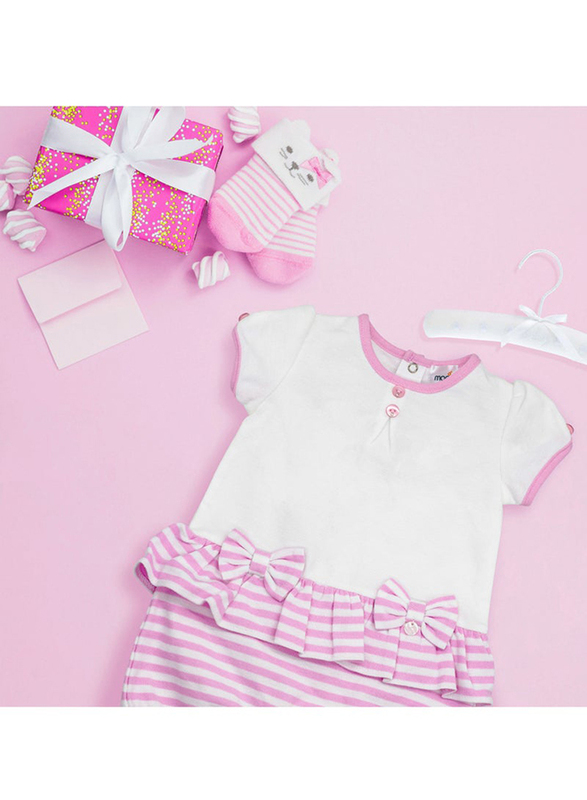 Moon 100% Cotton Stripes Romper for Baby Girls, 0-3 Months, Pink/White