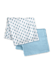 MOON - Bamboo Cotton Muslin Swaddle Wrap Pack of 2 - Elephant Print & Blue