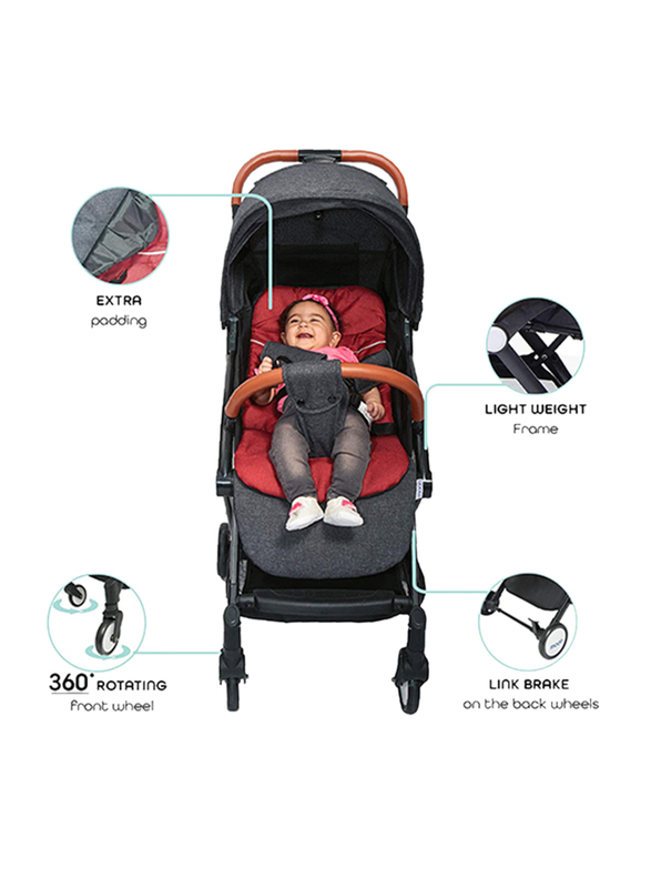 Moon Ritzi Cabin Single Baby Stroller, 3 Months +, Black/Red