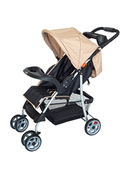 Moon Trek One Hand Fold Multi Position Recline Single Baby Stroller, Beige
