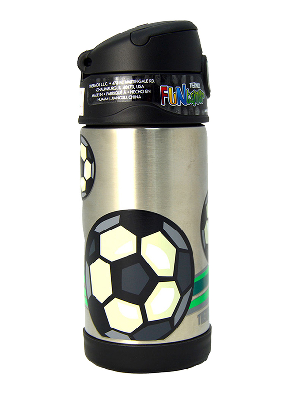 Thermos Funtainer Stainless Steel Hydration Bottle, Football, 355ml, Silver/Black