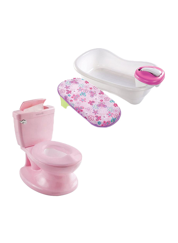 Summer Infant Newborn to Toddler Bath Center & Shower with My Size Potty Seat Combo Set for Kids, Pink