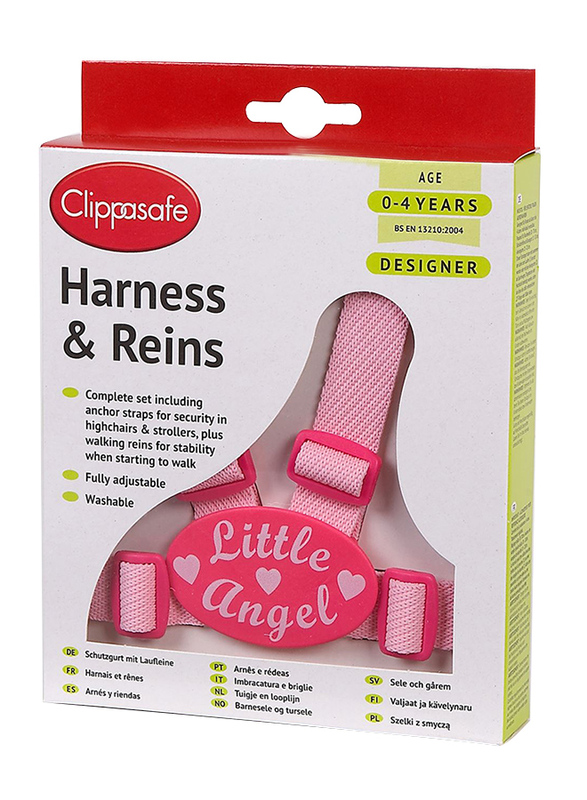 Clippasafe Designer Little Angel Harness & Reins with Anchor Straps, Pink