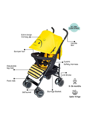 Moon Safari Character Bee Design Extra Large Canopy Single Baby Stroller, 3 Months +, Yellow/Blue