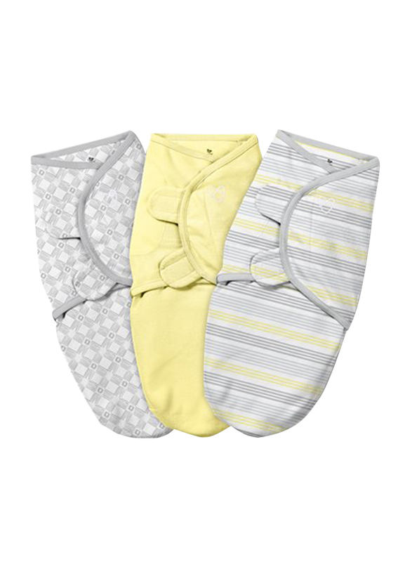 Summer Infant 3-Piece SwaddleMe Stripe Cotton Original Swaddle Set, 0-3 Months, Grey/Yellow/White