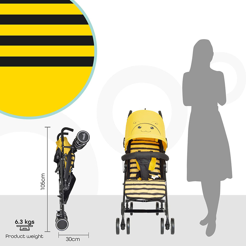 Moon Safari Character Bee Design Extra Large Canopy Single Baby Stroller, 3 Months +, Yellow/Blue