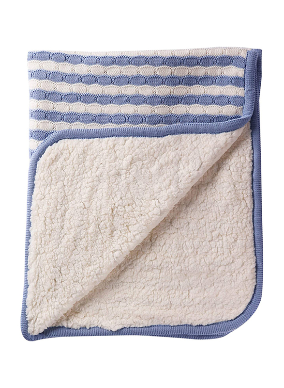 Moon Knitted and Fur Cotton Baby Blanket, Large, 70 x 102cm, Blue
