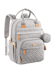 Moon Kary Me Multifunction Travel Backpack Diaper Bag with Changing Pad, Stroller Straps and Pacifier Case, Light Grey