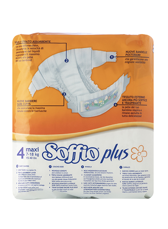 Soffio Plus Soft Hug Parmon Diapers, Size 4, Maxi, 7-18 kg, 18 Count