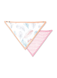 MOON - Organic Cotton Muslin Bibs Pack of 2 - Feather & Pink Stripes