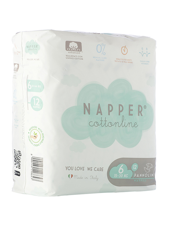 Napper Cotton Line Soft Hug Parmon Diapers, Size 6, Extra Large, 15-30 kg, 12 Count