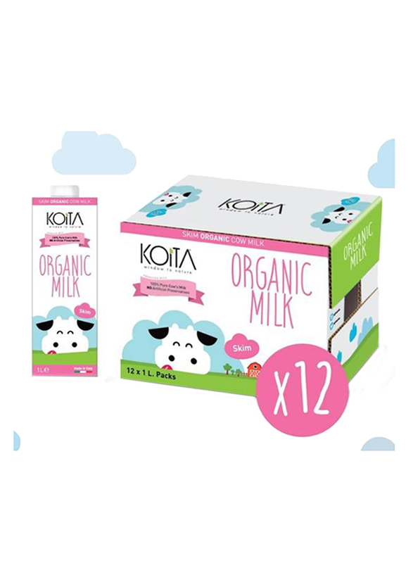 Koita Skimmed Organic Cow Milk, 12 x 1 Liter